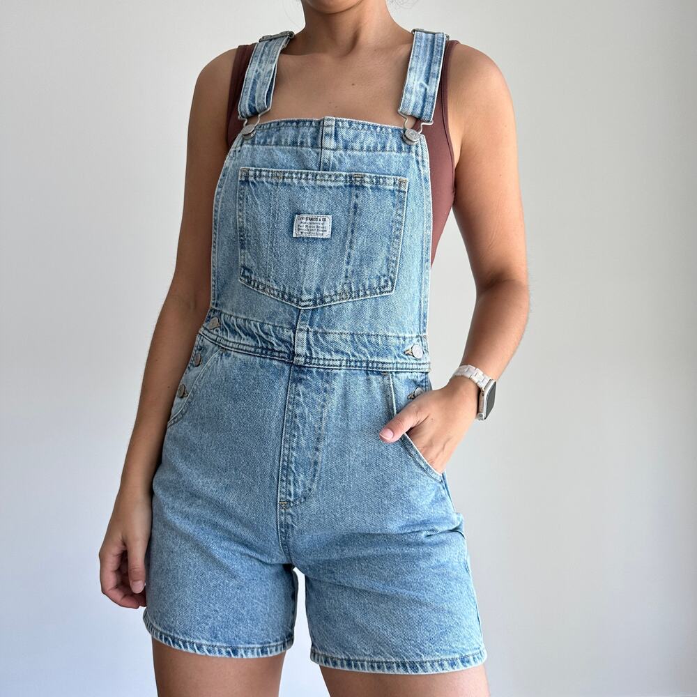 Free People Levi's Overalls Shorts Denim Shortalls Festival Bib Farmer - Picture 2 of 12